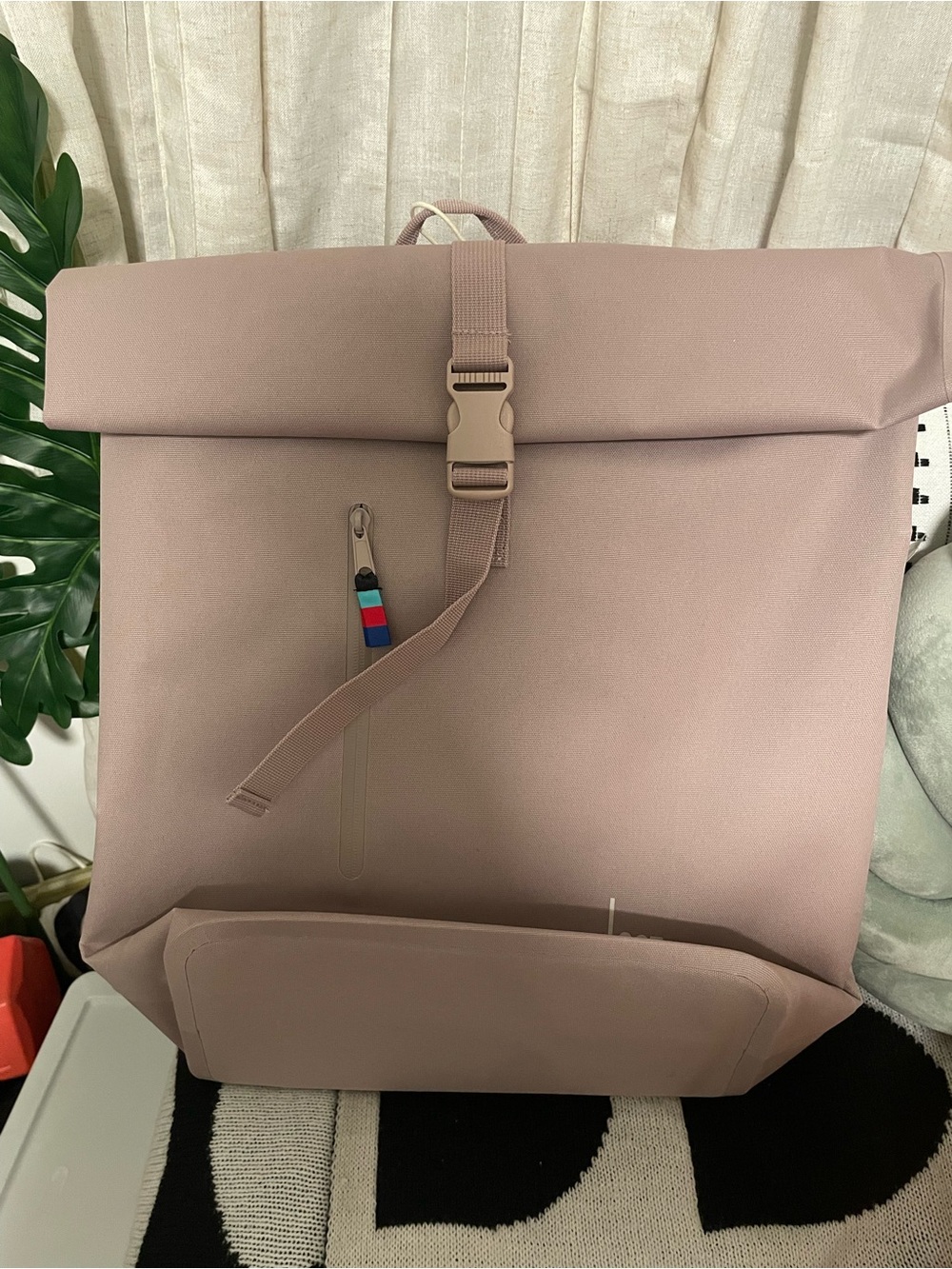 Roll-Top Backpack in Dusty Rose - Sleek Everyday Bag